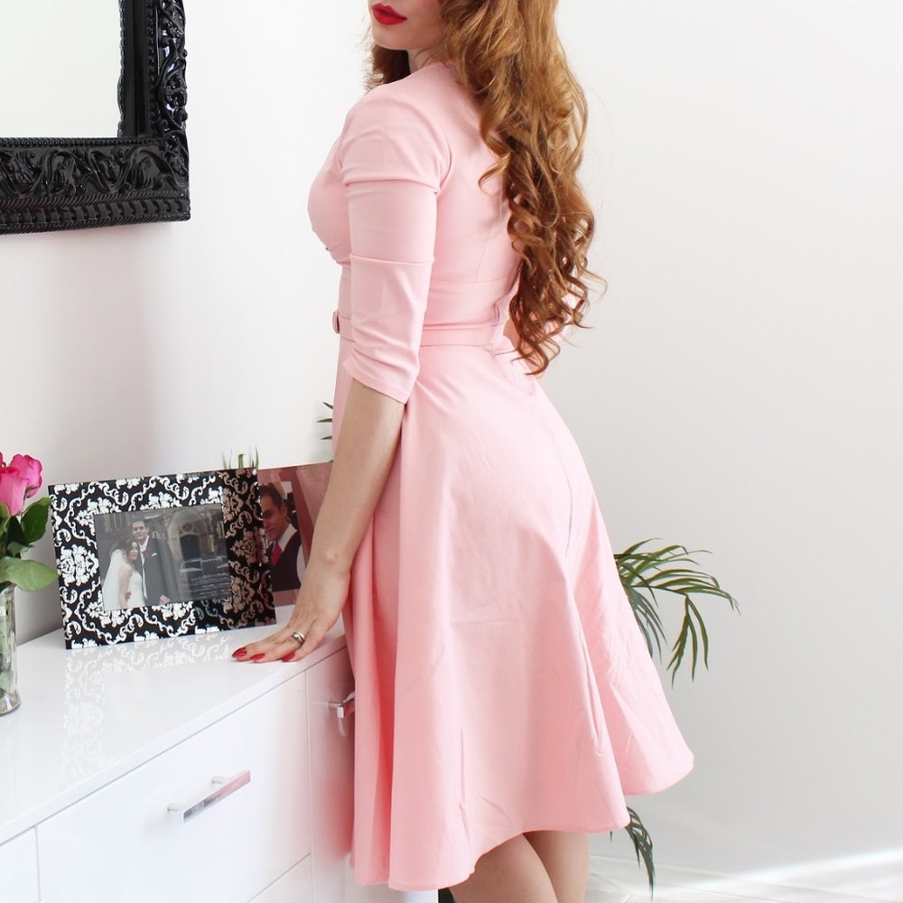 Pinup Couture Soft Pink Fit-and-Flare Midi Dress - Picture 3 of 4